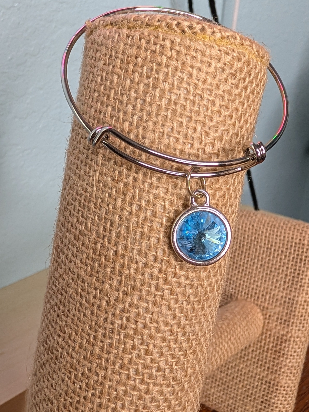 [FREE SHIPPING] OOAK Sterling Silver Aquamarine Swarovski Crystal Bangle